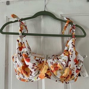 NWT Abercrombie Curve Love Tie-Strap Underwire Bikini Top Orange Floral large